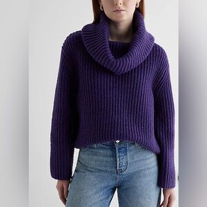 Express Plum Ribbed Cowl Neck Sweater NWT